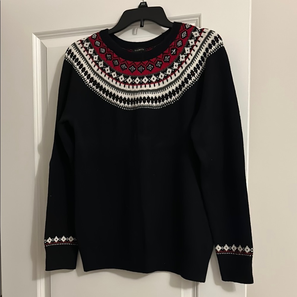 Talbots Black Fair Isle Sweater